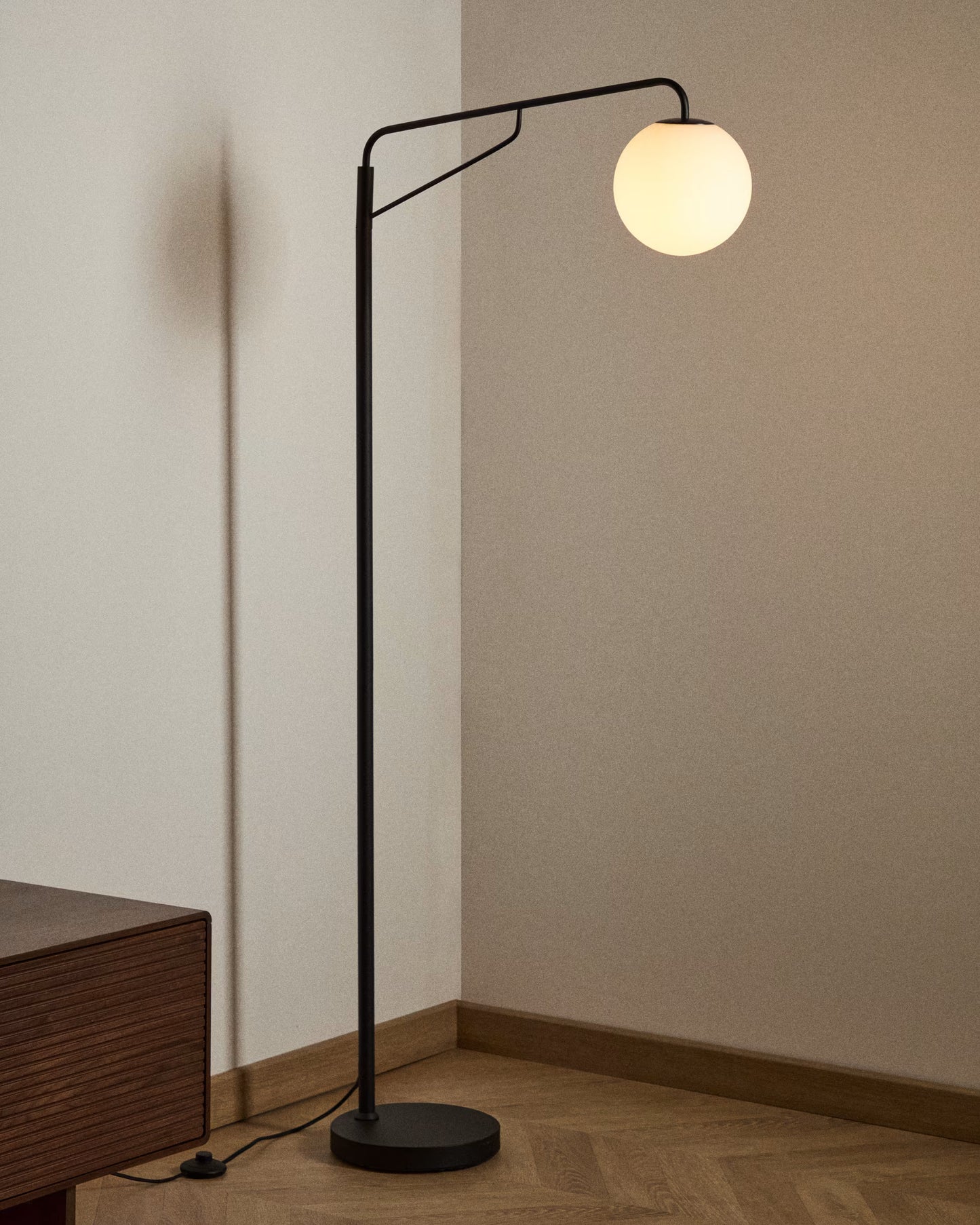 Steel Floor Lamp with Frosted Glass Shad