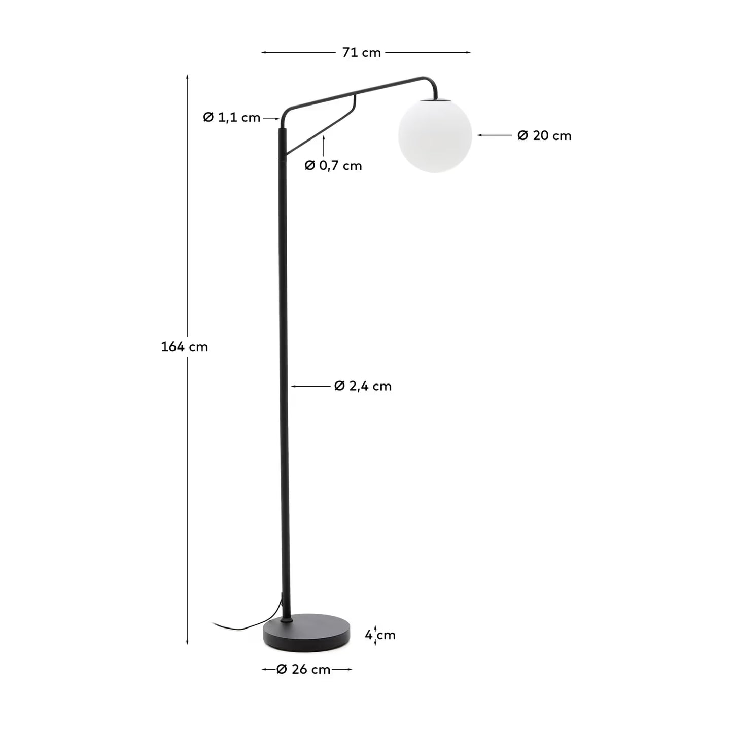 Steel Floor Lamp with Frosted Glass Shad